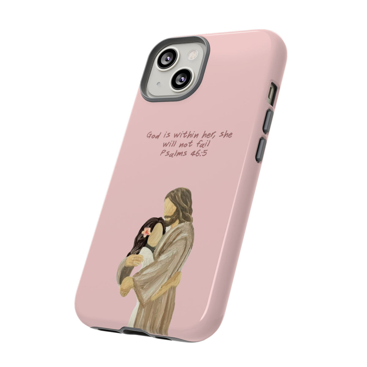 Christelijk telefoonhoesje God is in haar roze mat