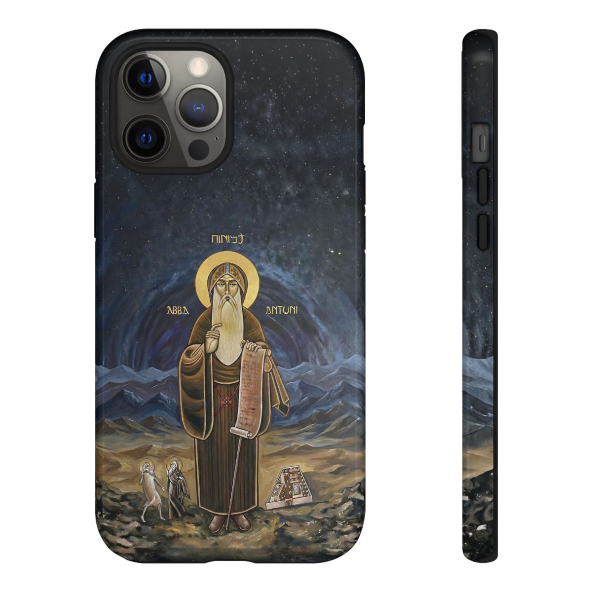 Christelijk telefoonhoesje Sint-Antonius de Grote donkerblauw mat