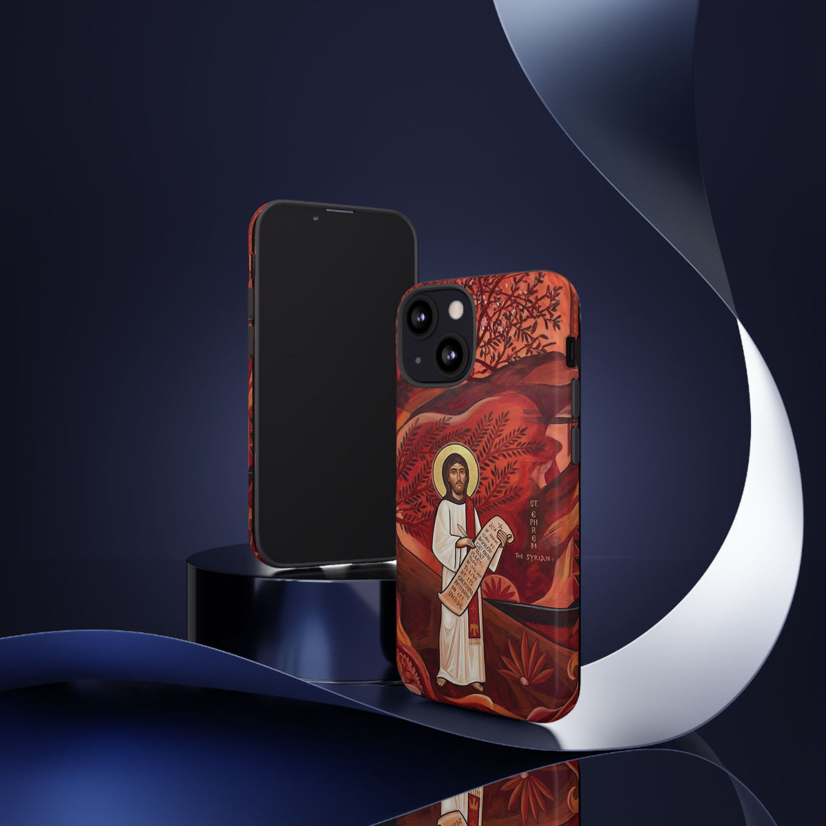 Christelijk telefoonhoesje Sint-Efrem de Syriër rood mat