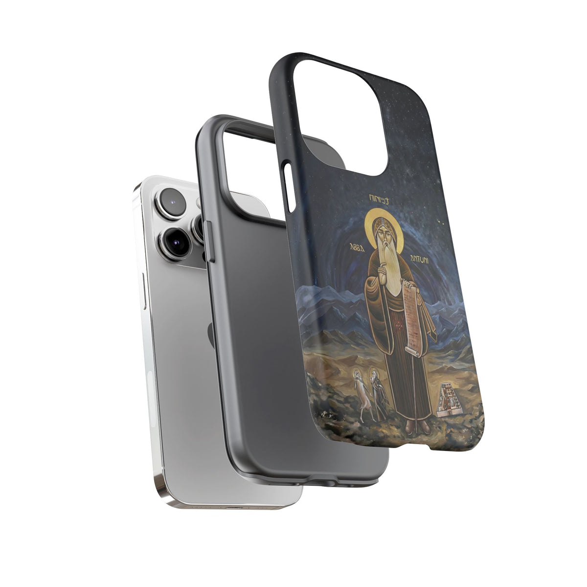 Christelijk telefoonhoesje Sint-Antonius de Grote donkerblauw mat