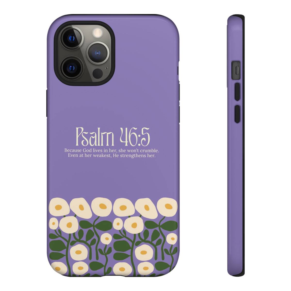 Christelijk telefoonhoesje God woont in haar lila mat