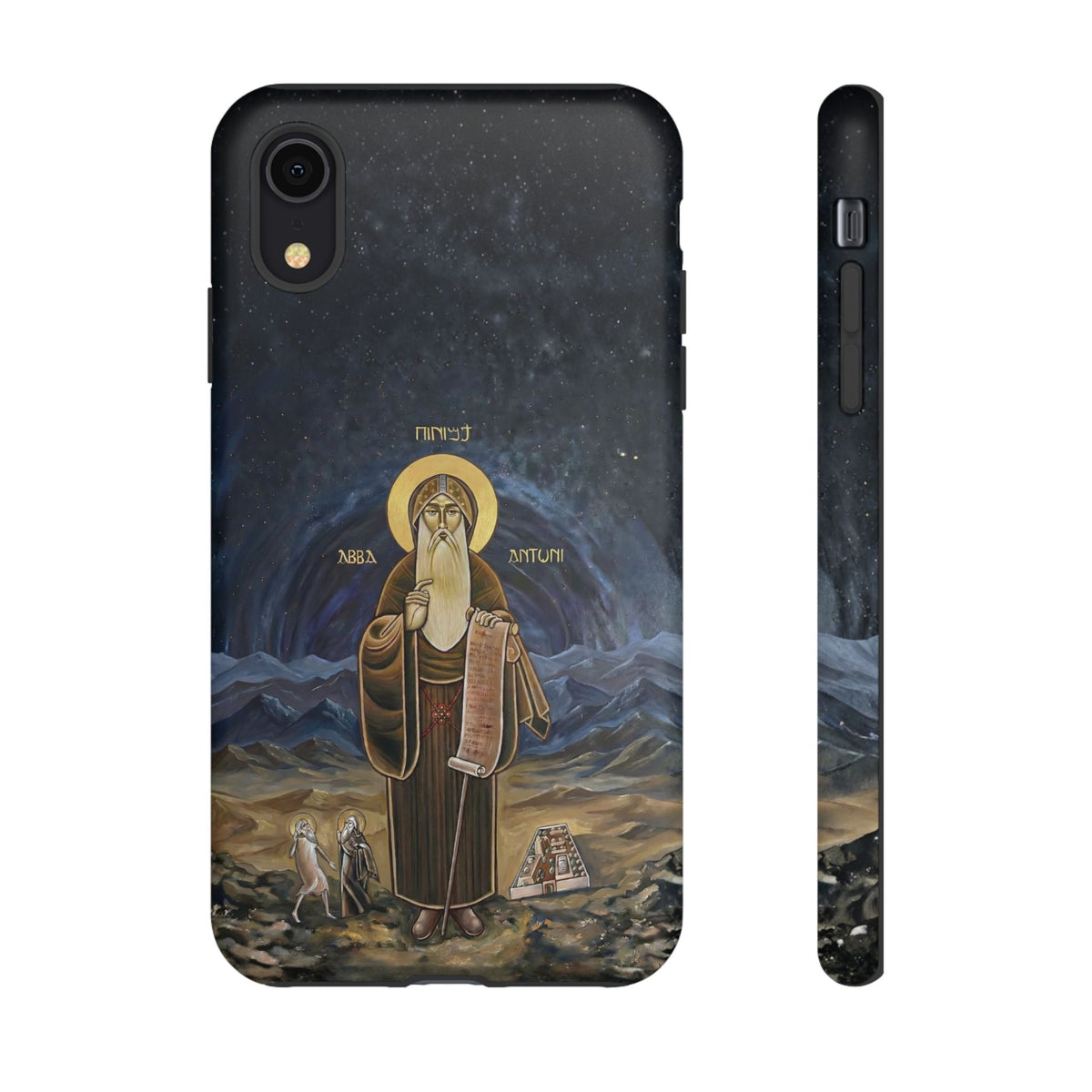 Christelijk telefoonhoesje Sint-Antonius de Grote donkerblauw mat