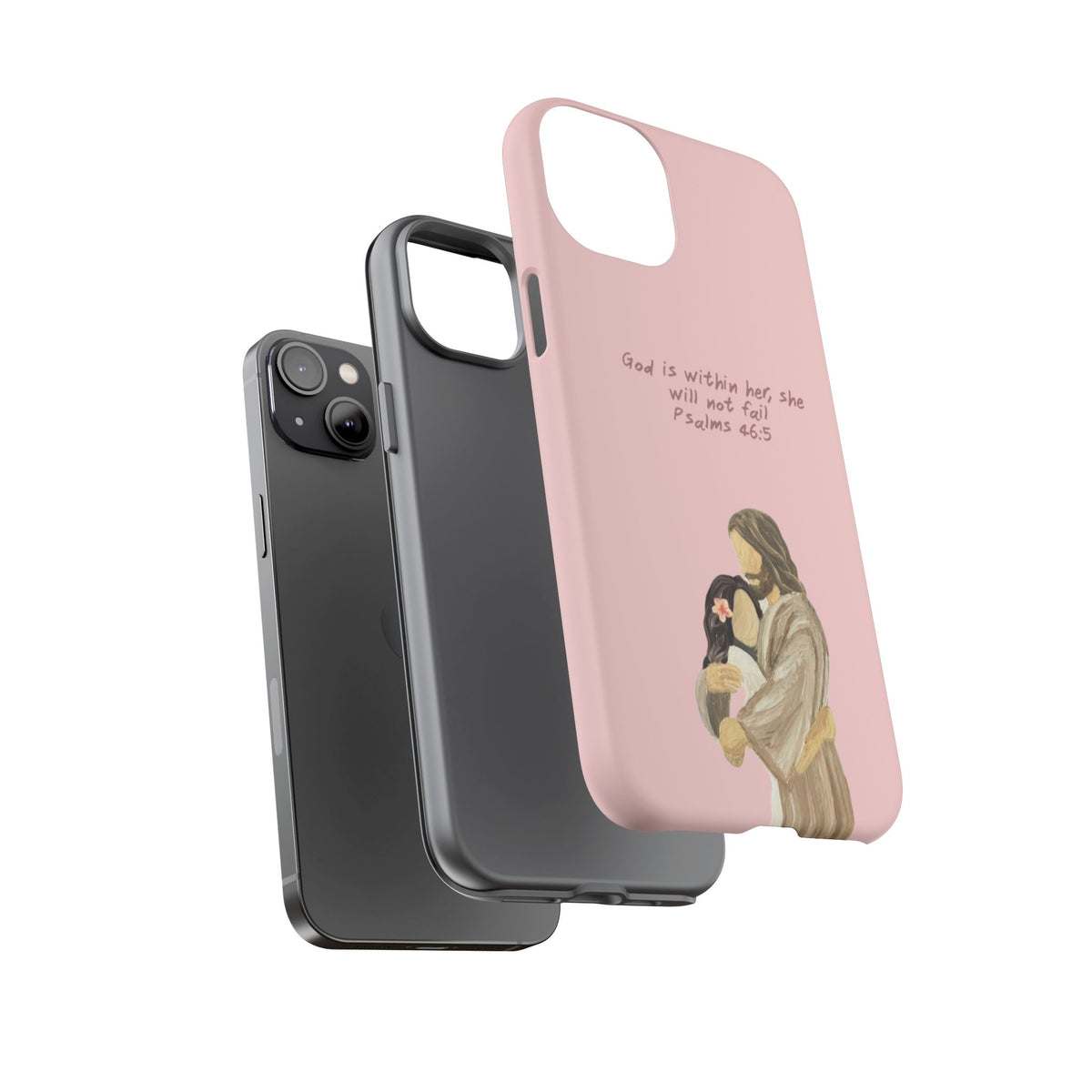 Christelijk telefoonhoesje God is in haar roze mat