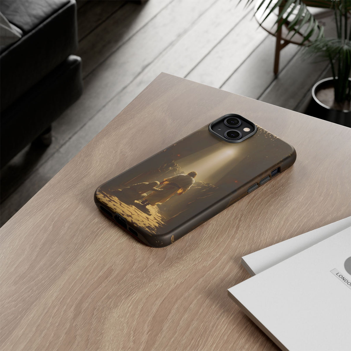 Christelijk telefoonhoesje Aangeraakt door geloof bruin mat