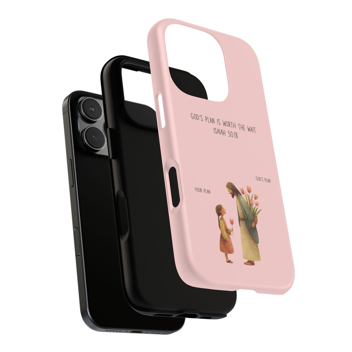 Christelijk telefoonhoesje Gods plan is beter roze mat