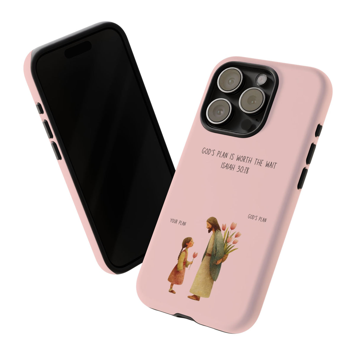 Christelijk telefoonhoesje Gods plan is beter roze mat
