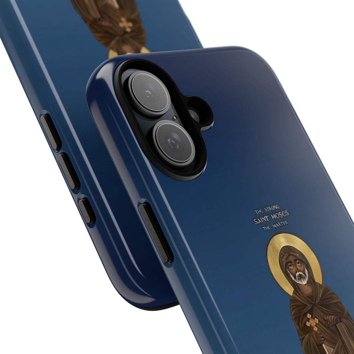 Christelijk telefoonhoesje Sint-Mozes de Sterke blauw mat