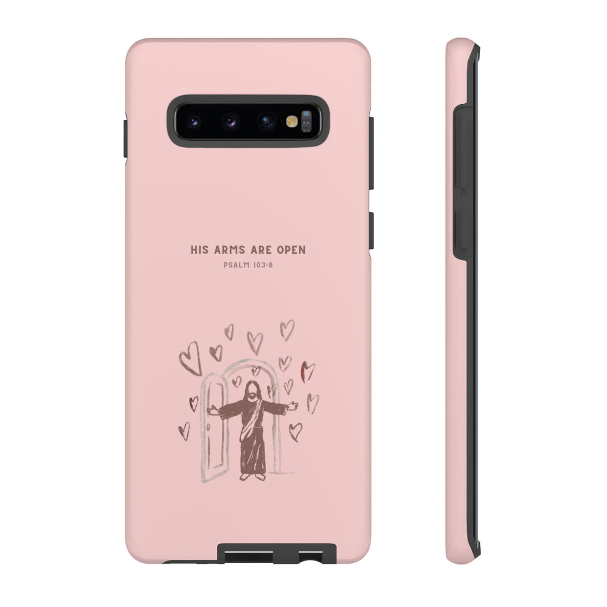 Christelijk telefoonhoesje Zijn armen staan open roze mat