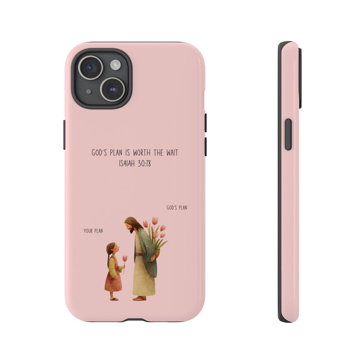 Christelijk telefoonhoesje Gods plan is beter roze mat