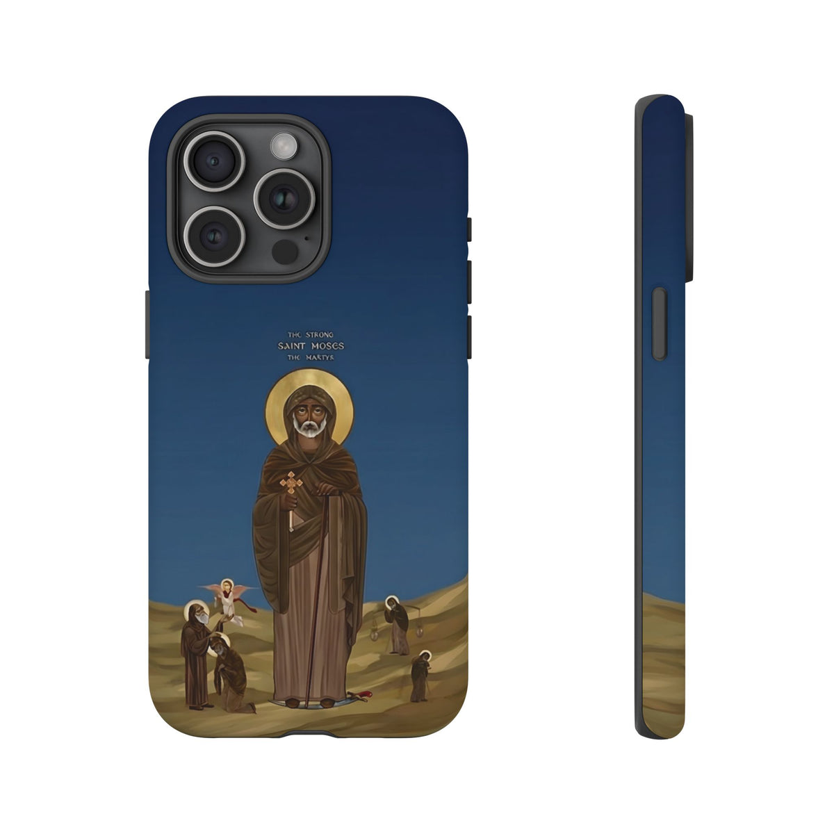 Christelijk telefoonhoesje Sint-Mozes de Sterke blauw mat