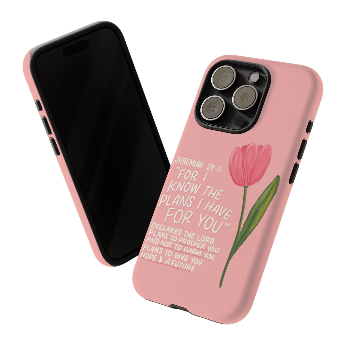 Christelijk telefoonhoesje Ik ken de plannen roze mat