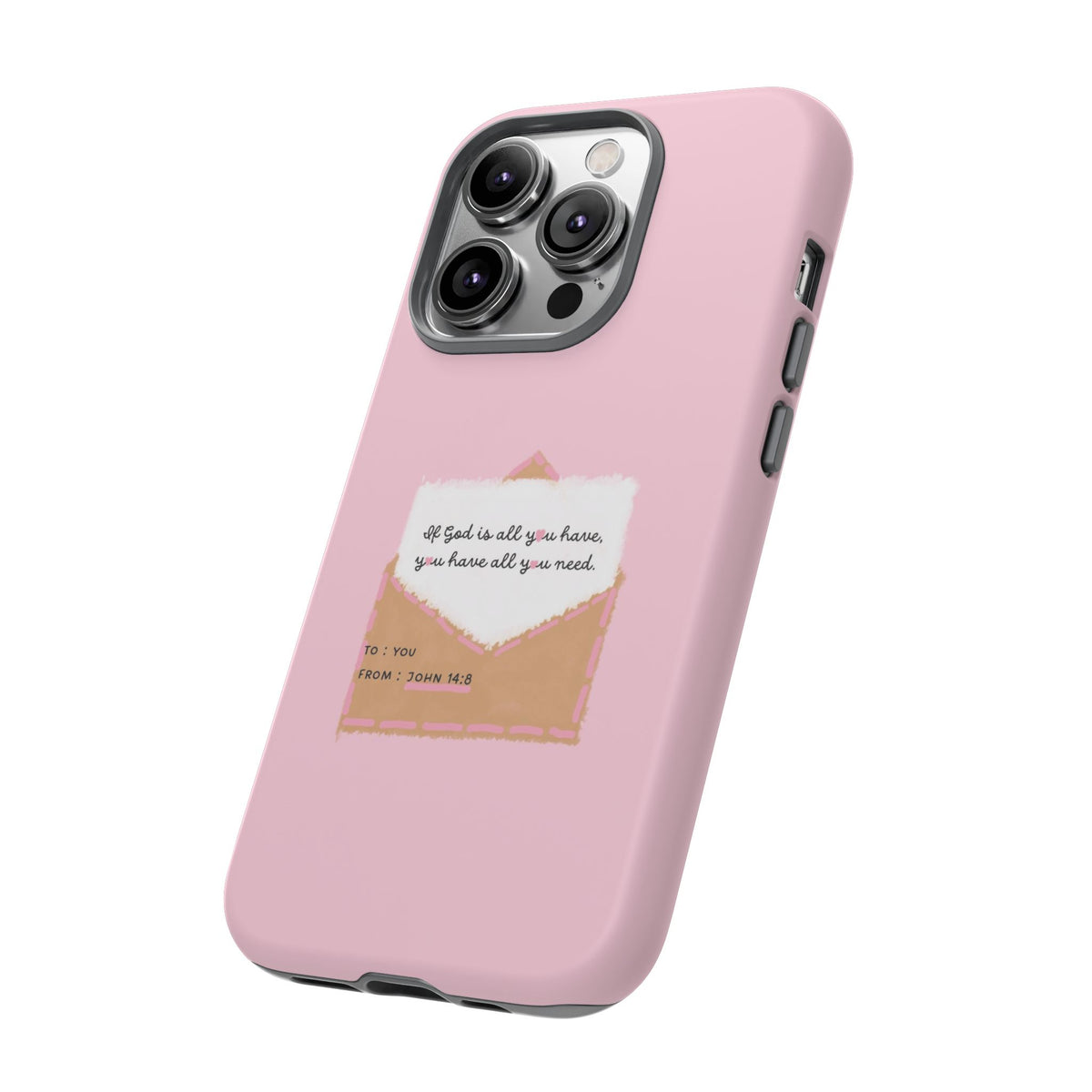 Christelijk telefoonhoesje God is alles wat je nodig hebt roze mat