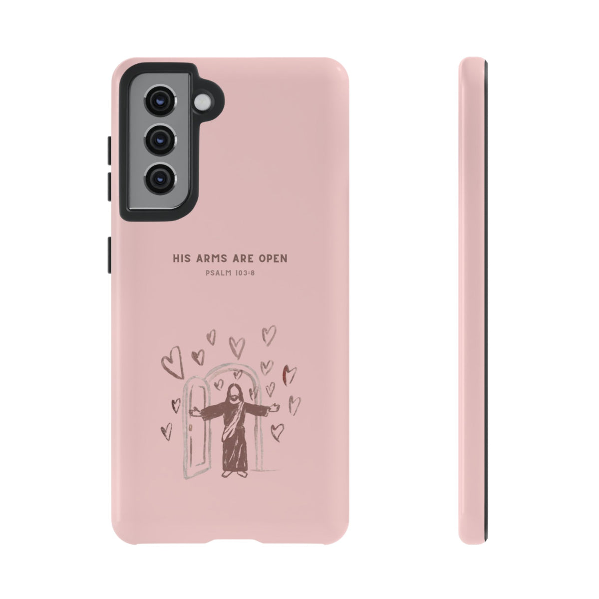 Christelijk telefoonhoesje Zijn armen staan open roze mat