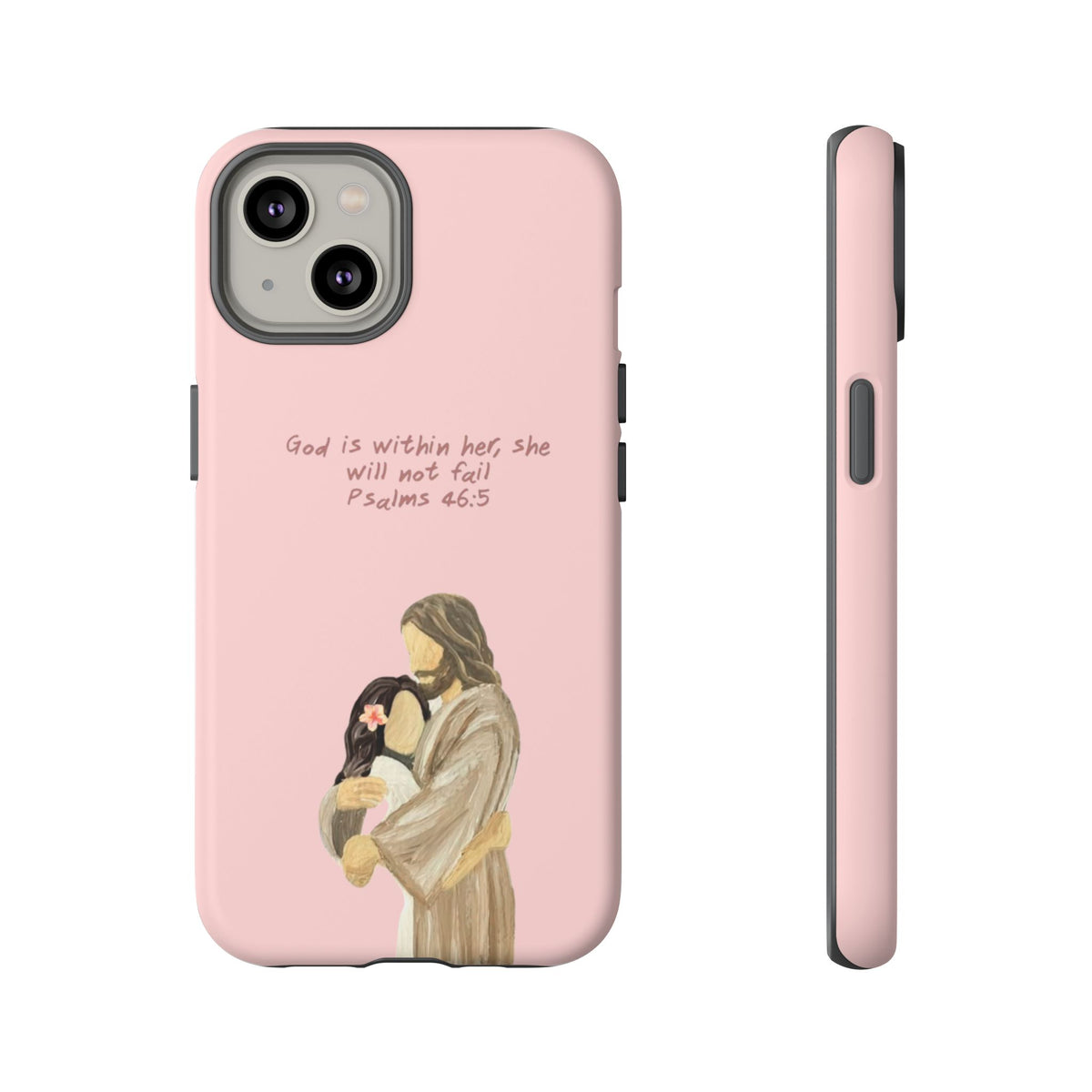 Christelijk telefoonhoesje God is in haar roze mat