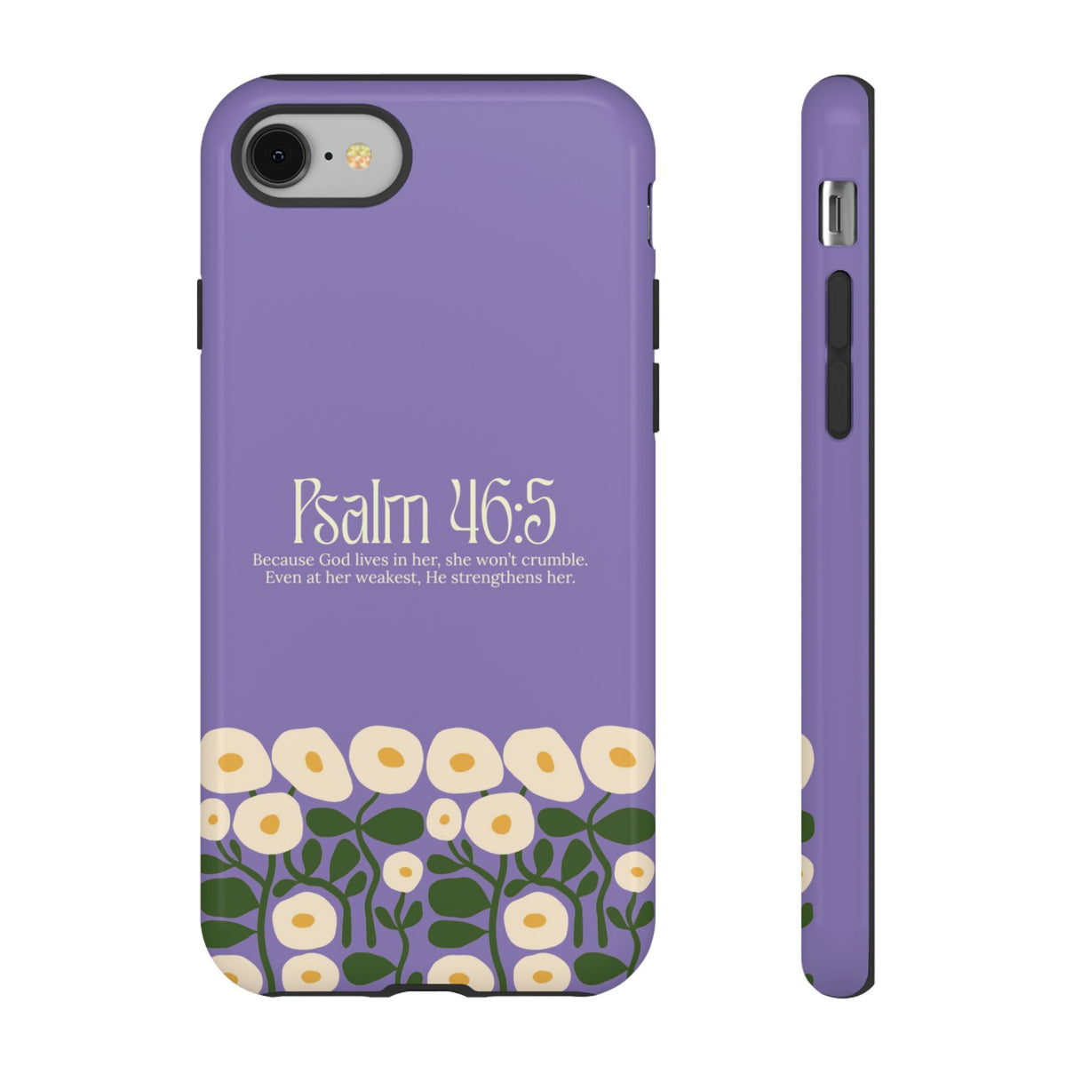 Christelijk telefoonhoesje God woont in haar lila mat