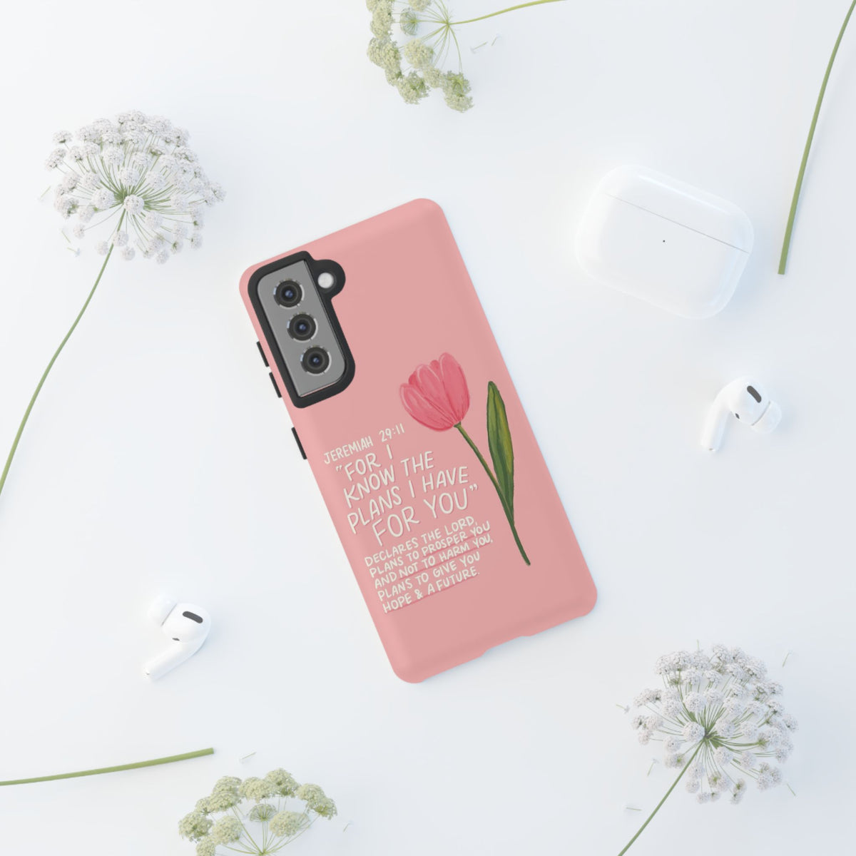 Christelijk telefoonhoesje Ik ken de plannen roze mat