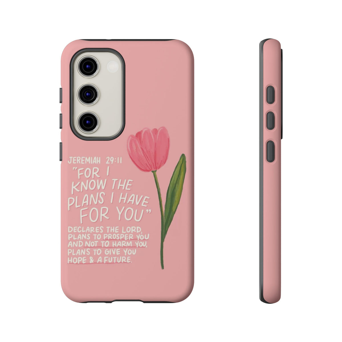 Christelijk telefoonhoesje Ik ken de plannen roze mat