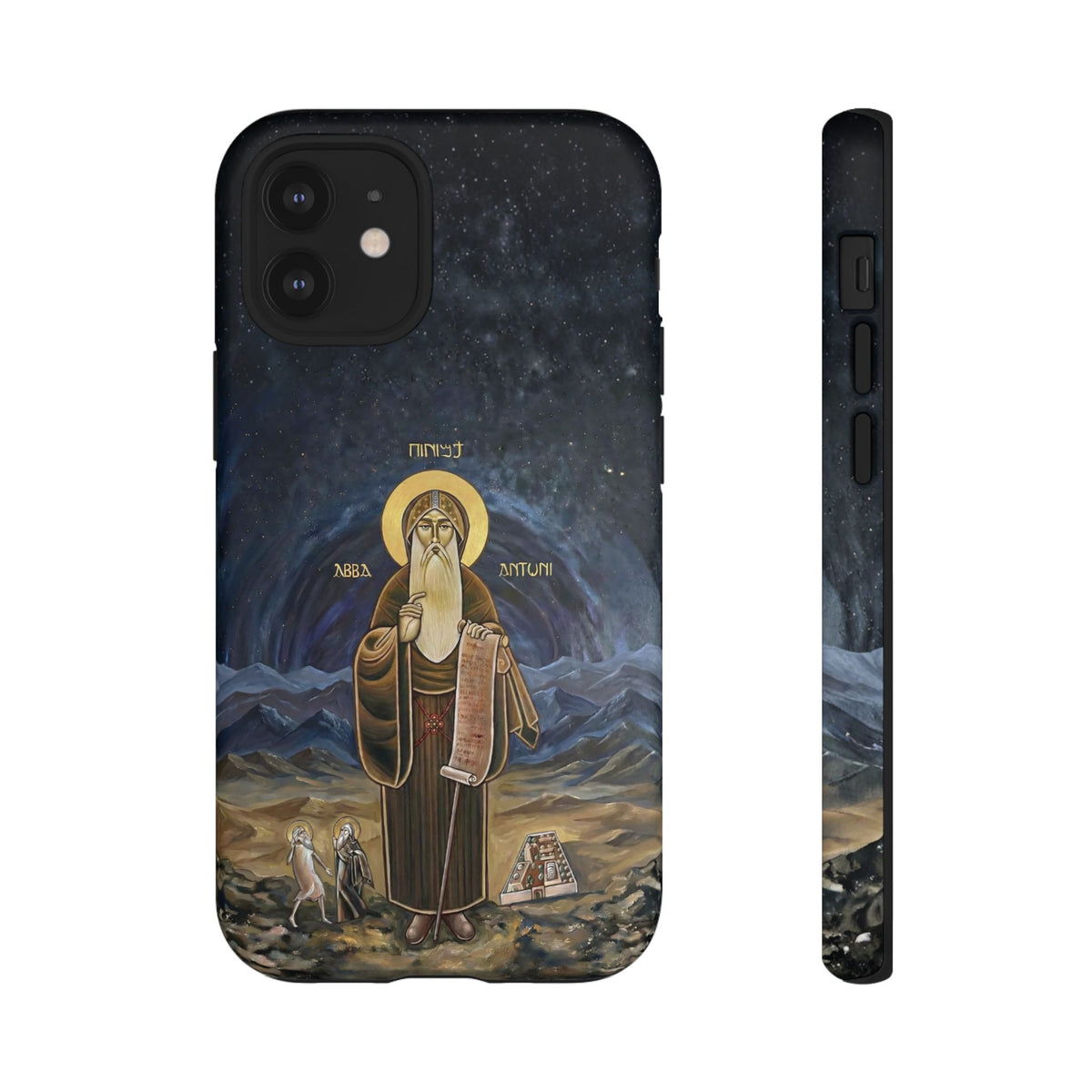 Christelijk telefoonhoesje Sint-Antonius de Grote donkerblauw mat