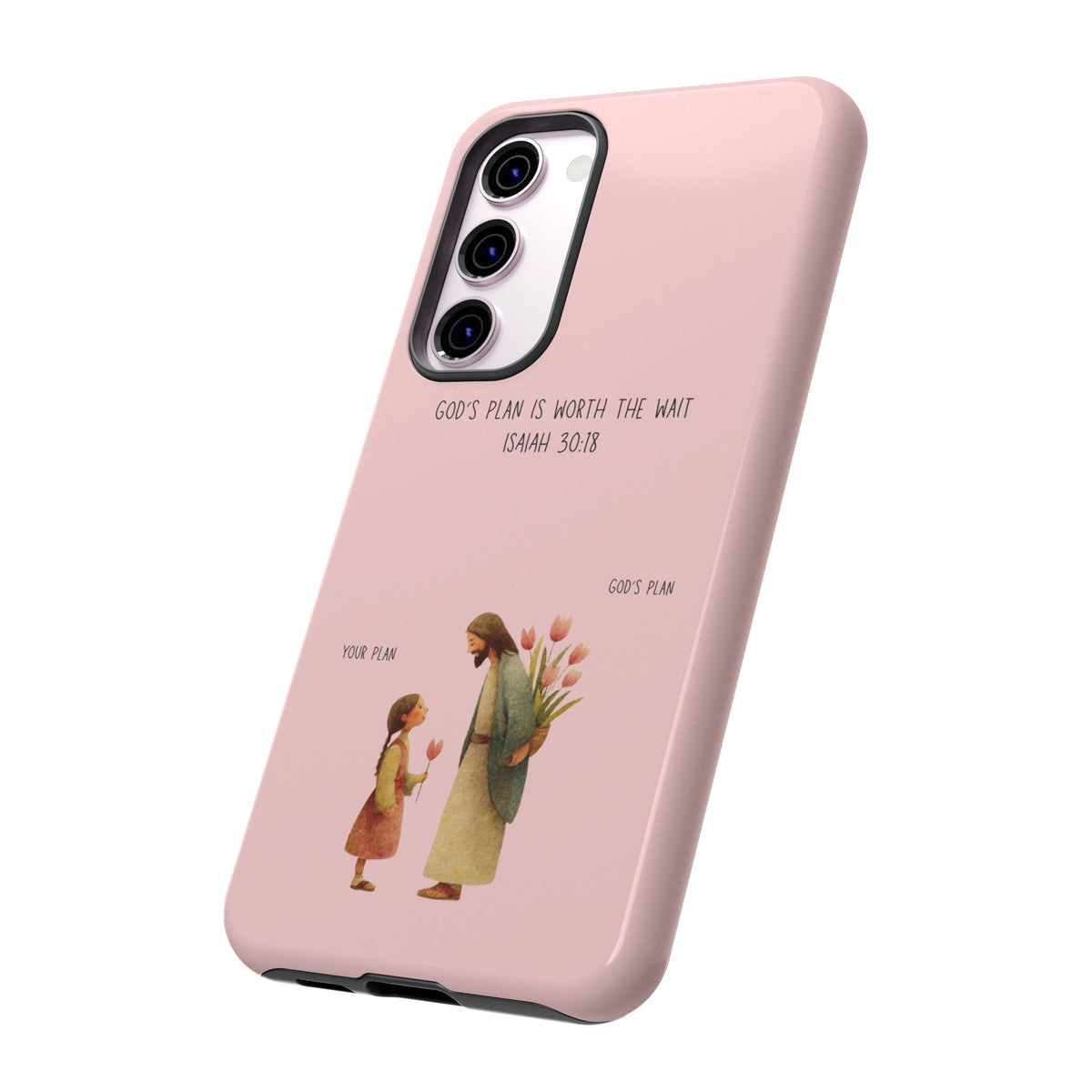 Christelijk telefoonhoesje Gods plan is beter roze mat