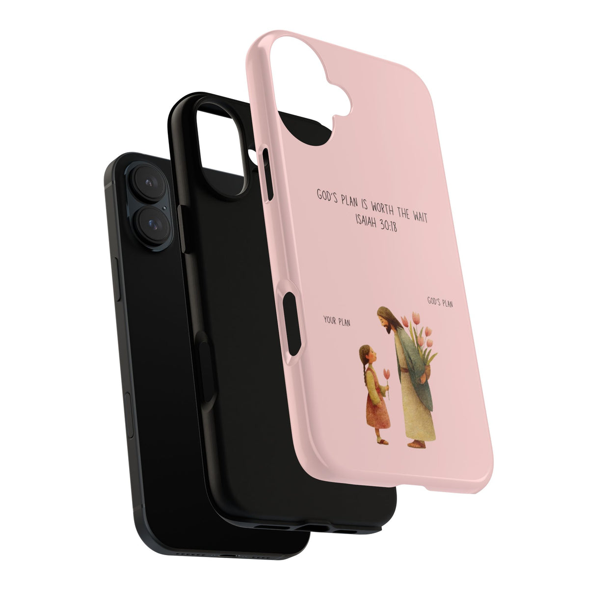 Christelijk telefoonhoesje Gods plan is beter roze mat