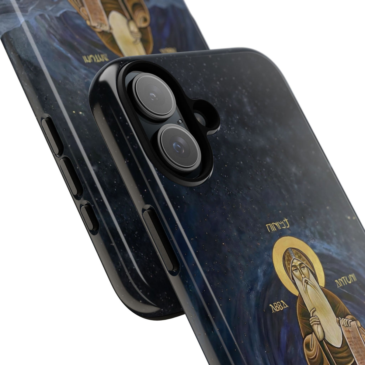Christelijk telefoonhoesje Sint-Antonius de Grote donkerblauw mat