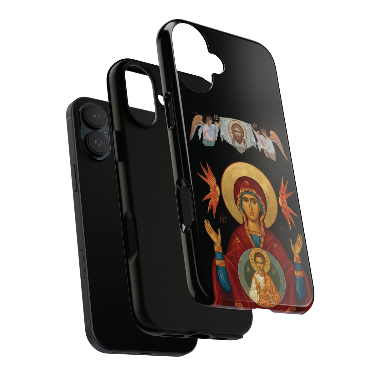 Christelijk telefoonhoesje De Heilige Maagd Maria zwart mat