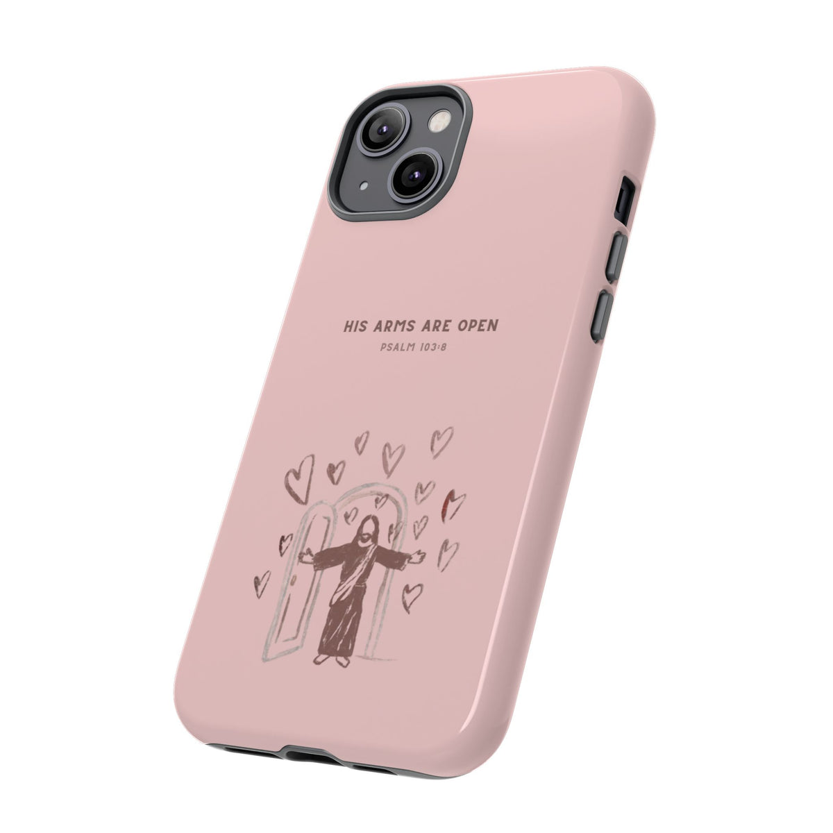 Christelijk telefoonhoesje Zijn armen staan open roze mat