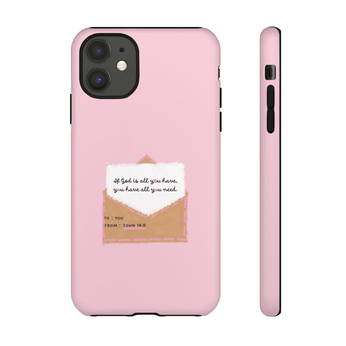 Christelijk telefoonhoesje God is alles wat je nodig hebt roze mat