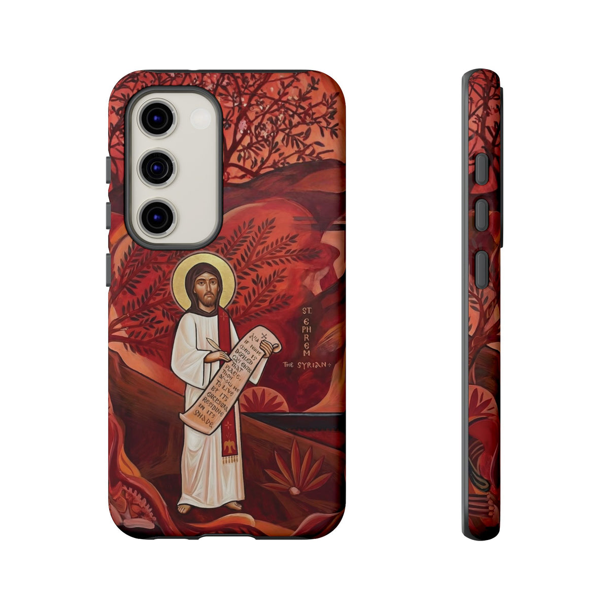 Christelijk telefoonhoesje Sint-Efrem de Syriër rood mat