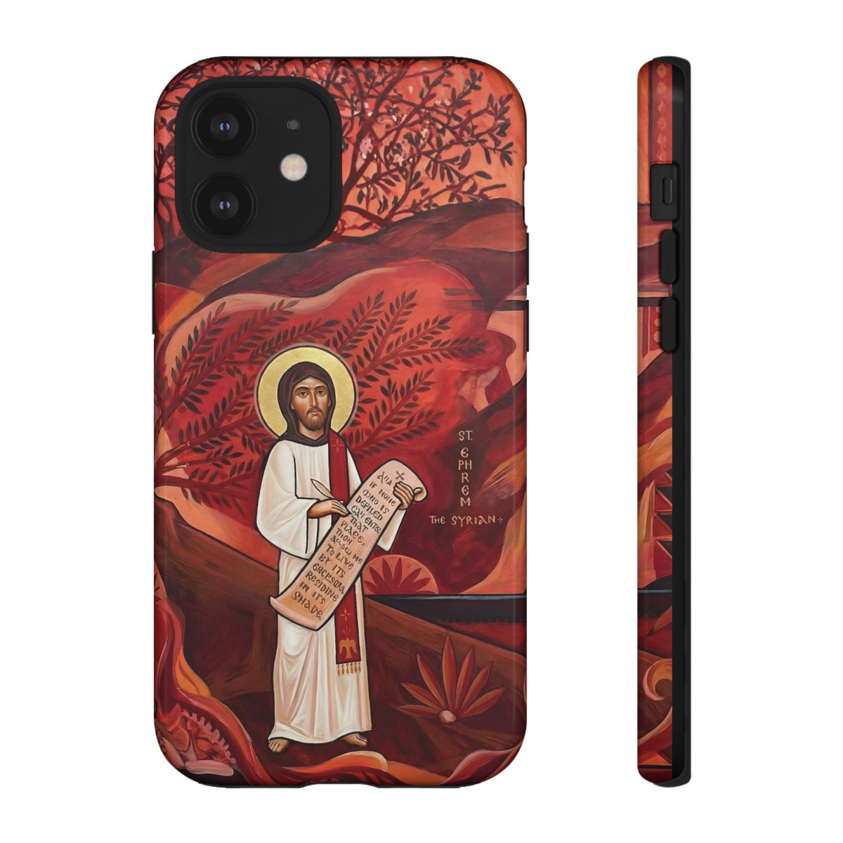 Christelijk telefoonhoesje Sint-Efrem de Syriër rood mat
