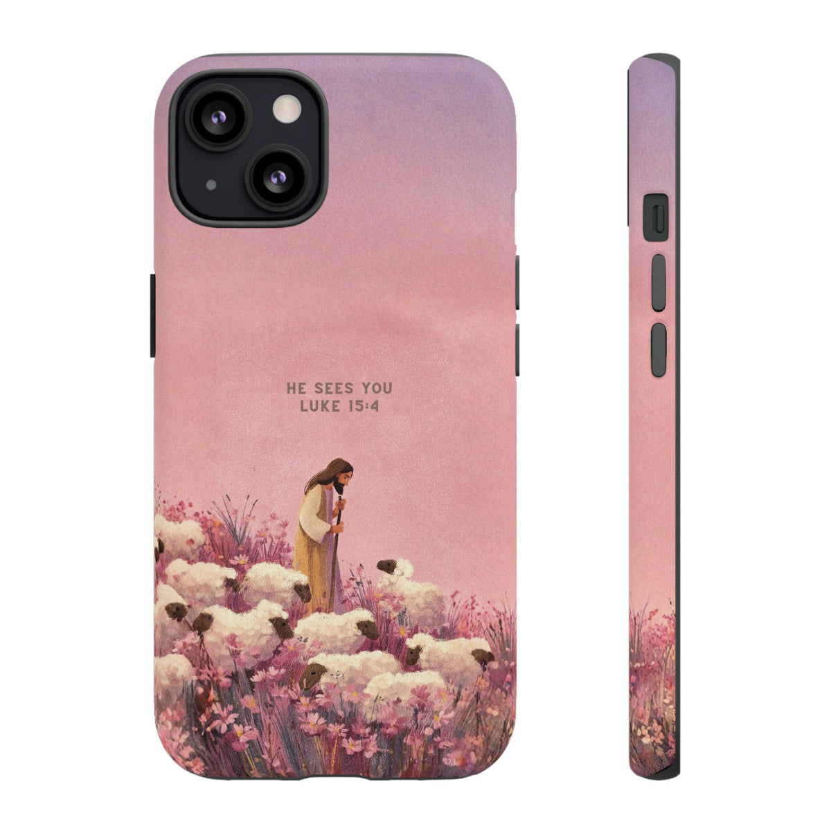 Christelijk telefoonhoesje Hij ziet jou roze mat