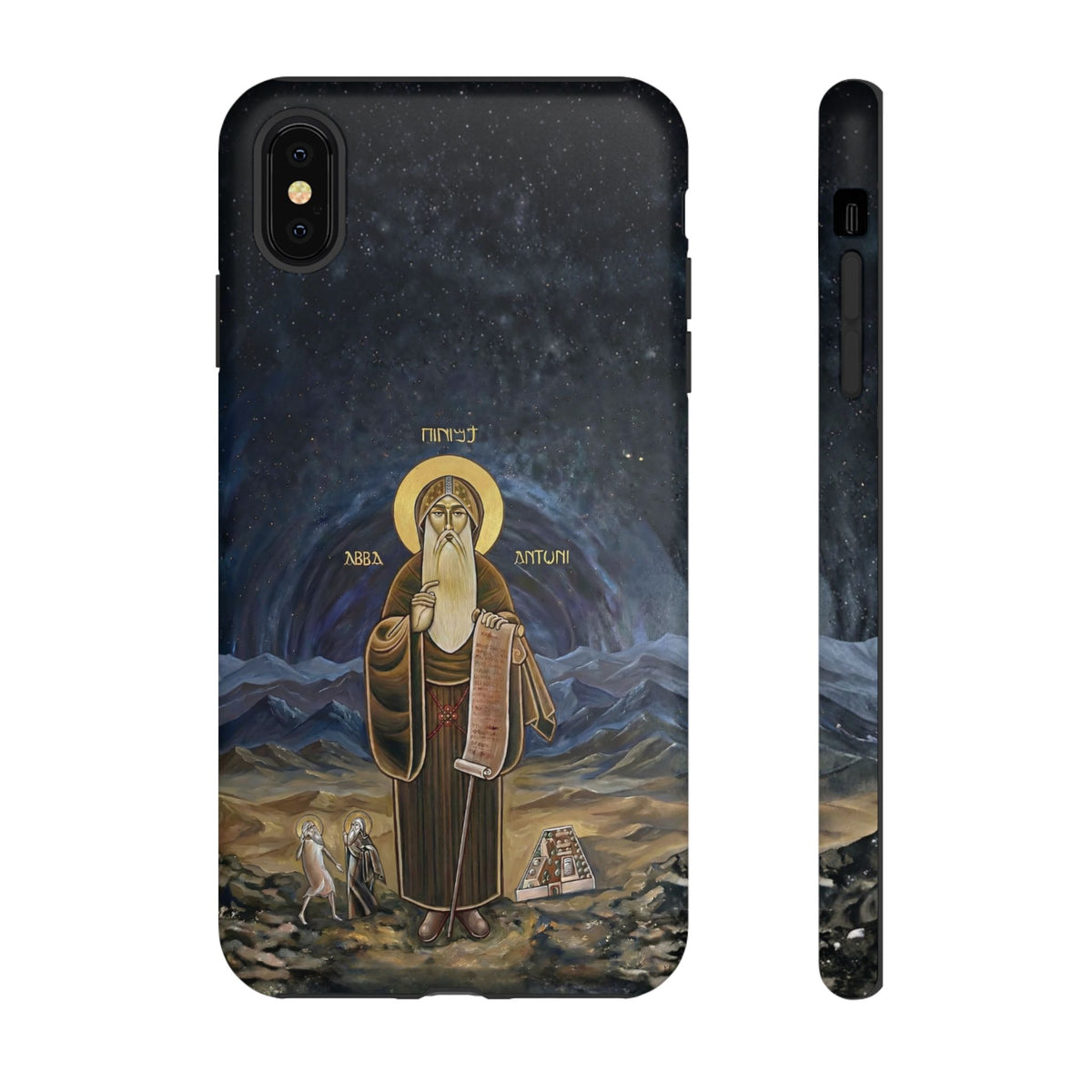 Christelijk telefoonhoesje Sint-Antonius de Grote donkerblauw mat