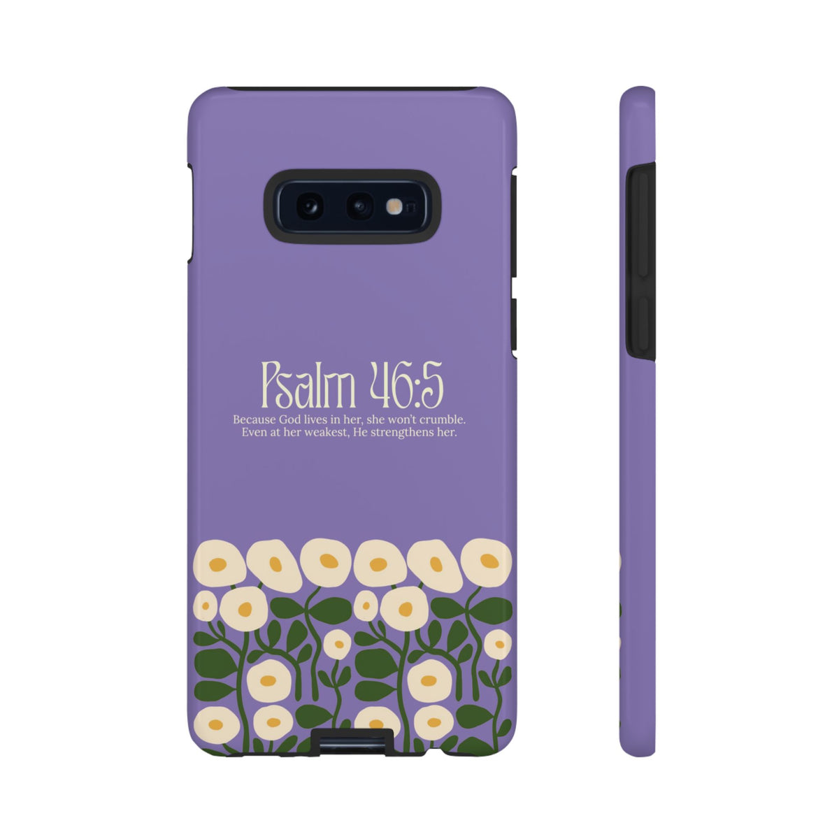 Christelijk telefoonhoesje God woont in haar lila mat