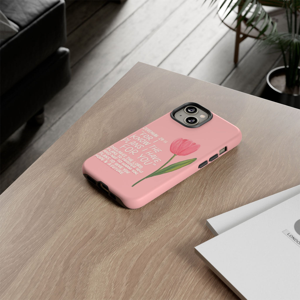 Christelijk telefoonhoesje Ik ken de plannen roze mat