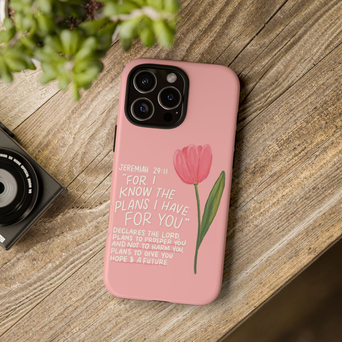 Christelijk telefoonhoesje Ik ken de plannen roze mat