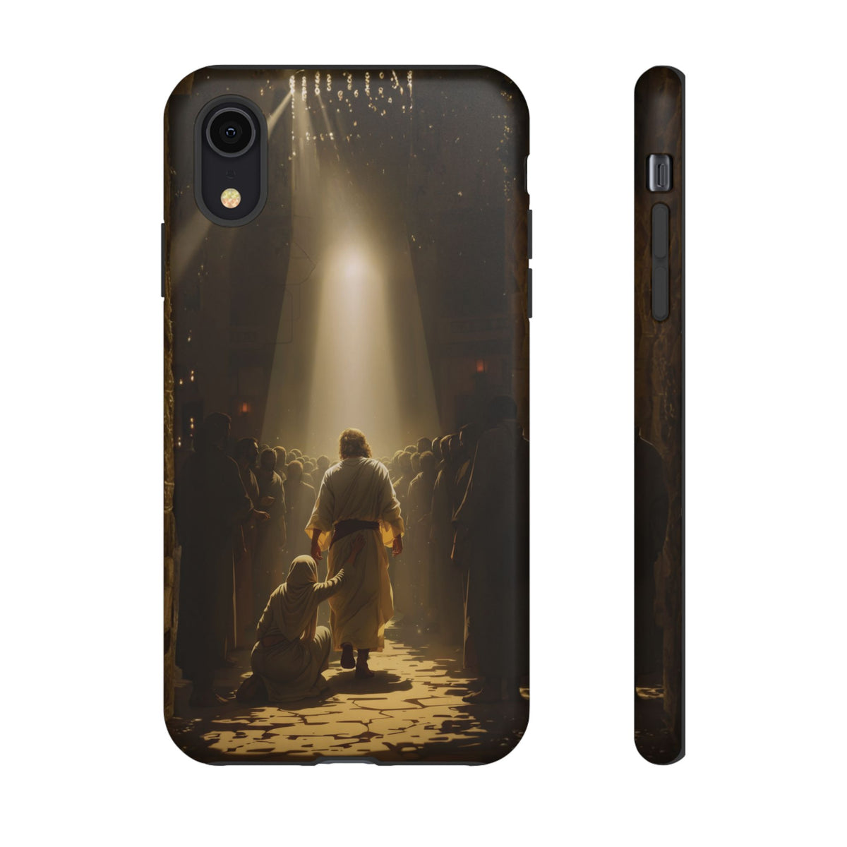 Christelijk telefoonhoesje Aangeraakt door geloof bruin mat