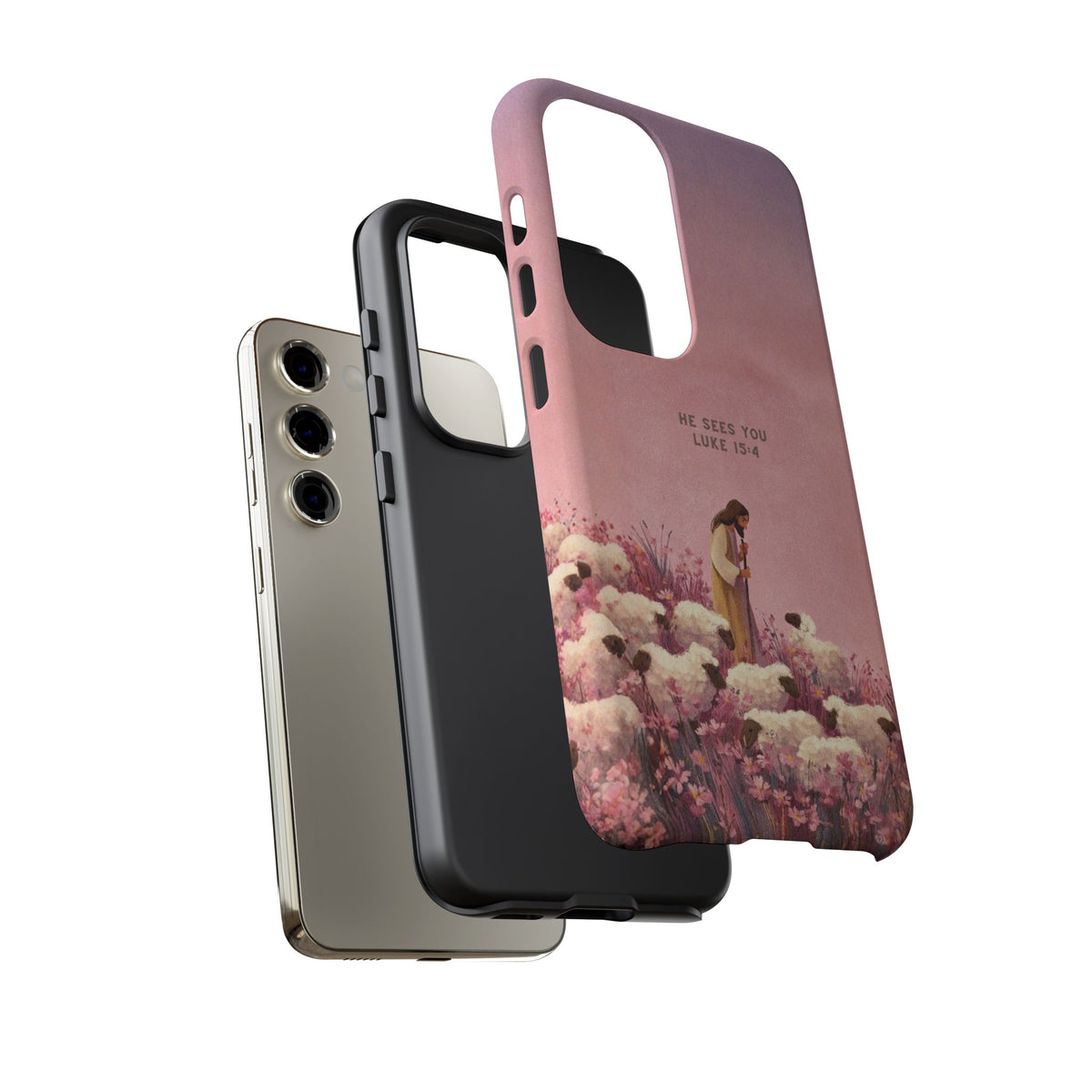 Christelijk telefoonhoesje Hij ziet jou roze mat