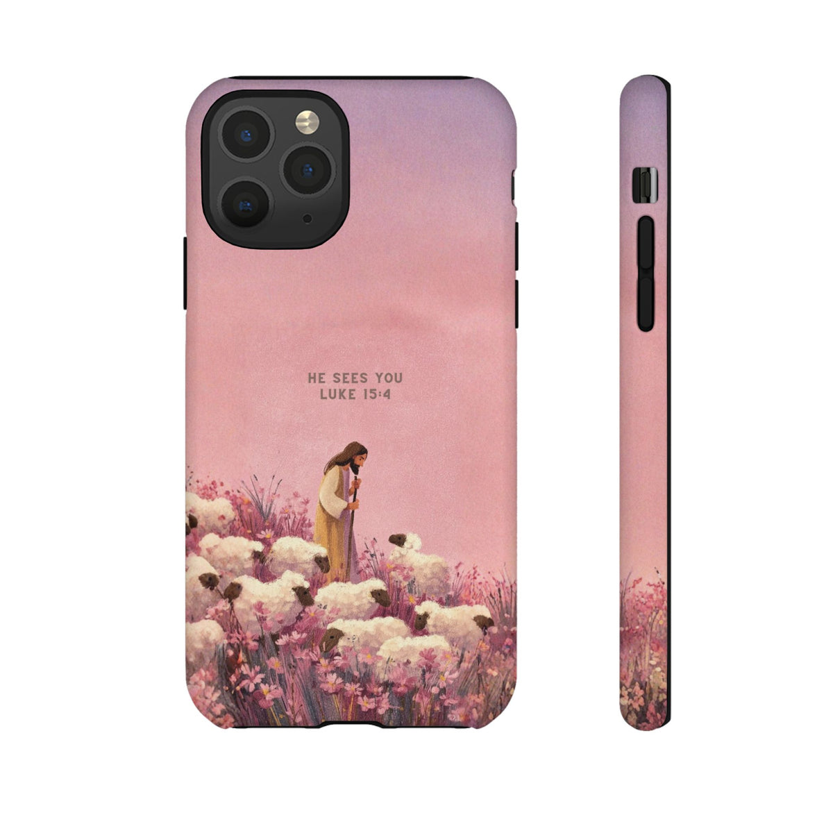 Christelijk telefoonhoesje Hij ziet jou roze mat