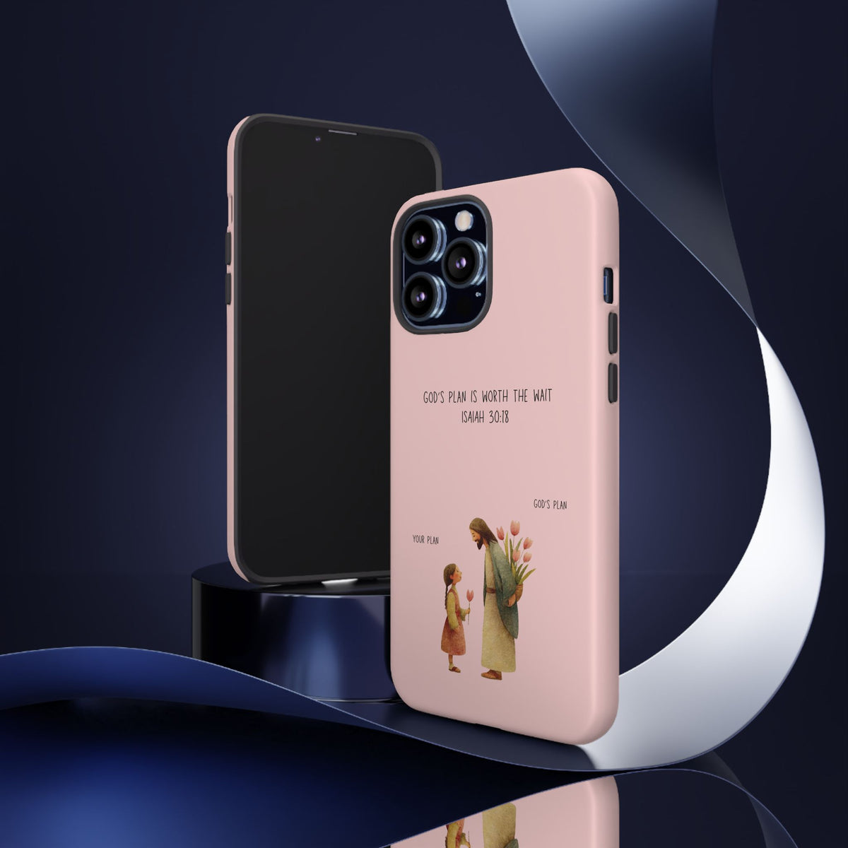 Christelijk telefoonhoesje Gods plan is beter roze mat