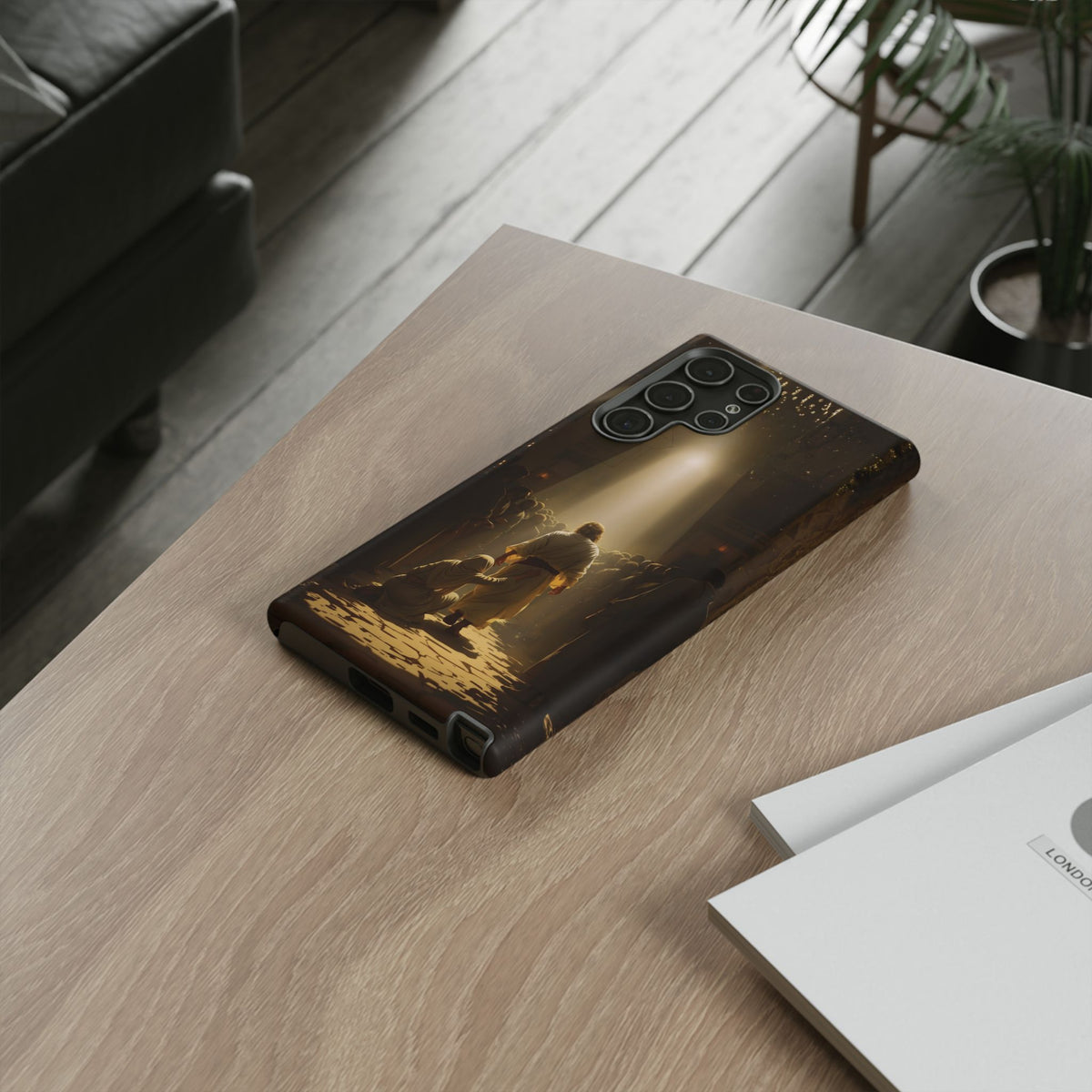 Christelijk telefoonhoesje Aangeraakt door geloof bruin mat