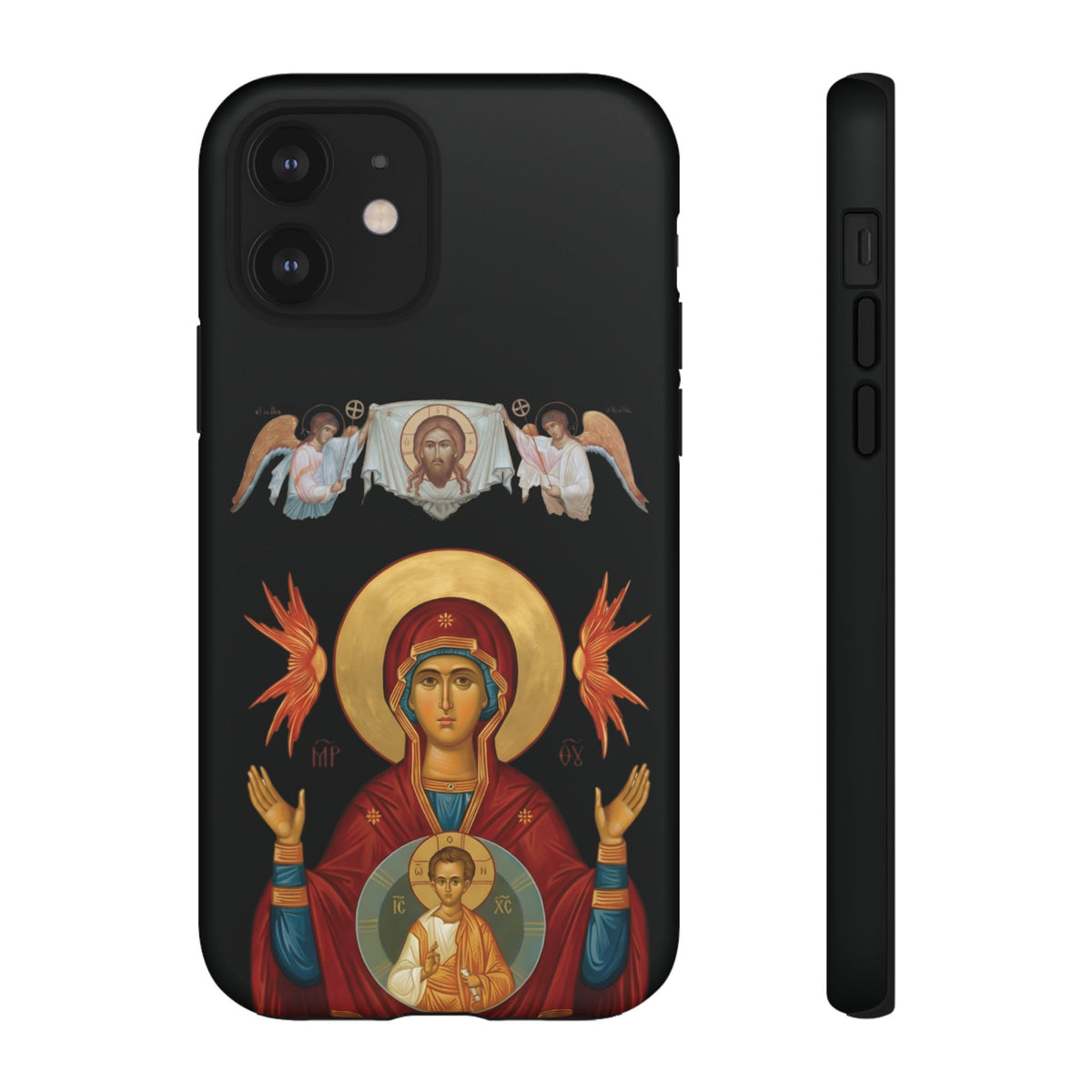 Christelijk telefoonhoesje De Heilige Maagd Maria zwart mat