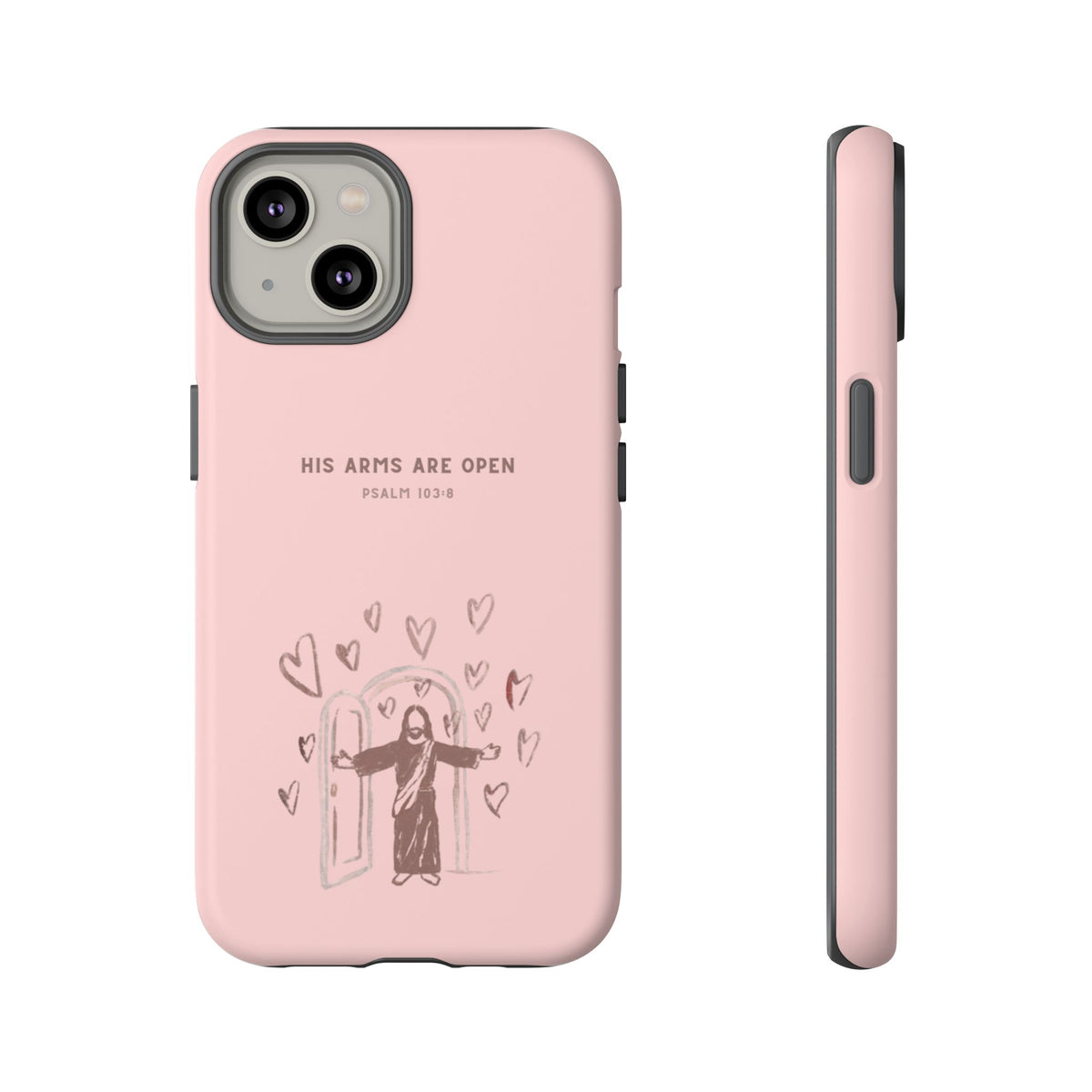 Christelijk telefoonhoesje Zijn armen staan open roze mat