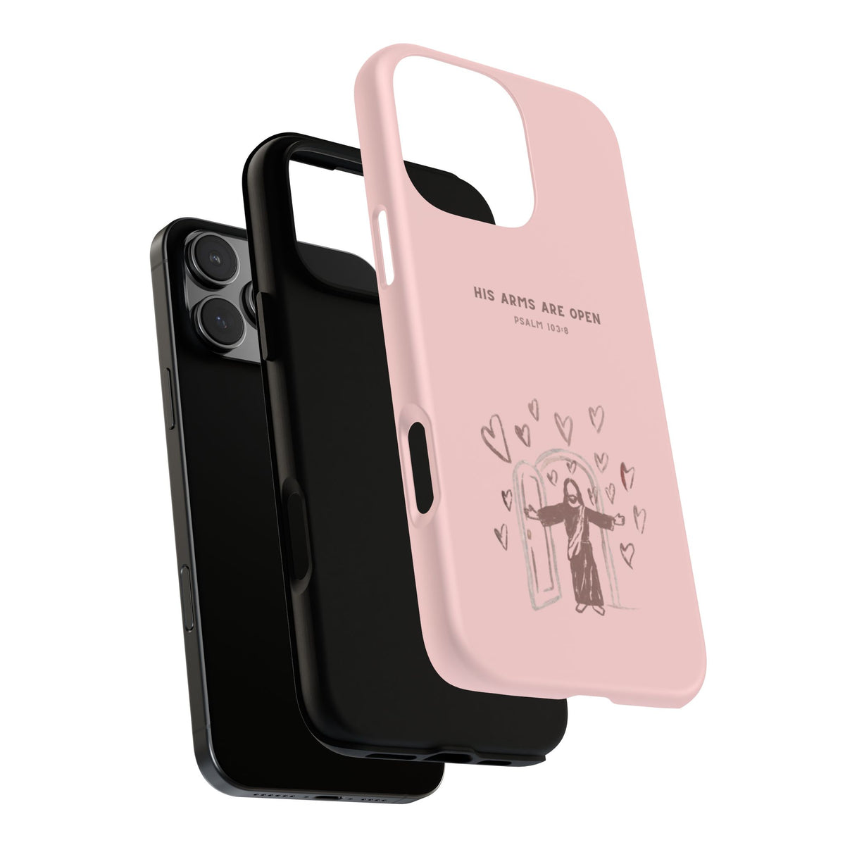 Christelijk telefoonhoesje Zijn armen staan open roze mat
