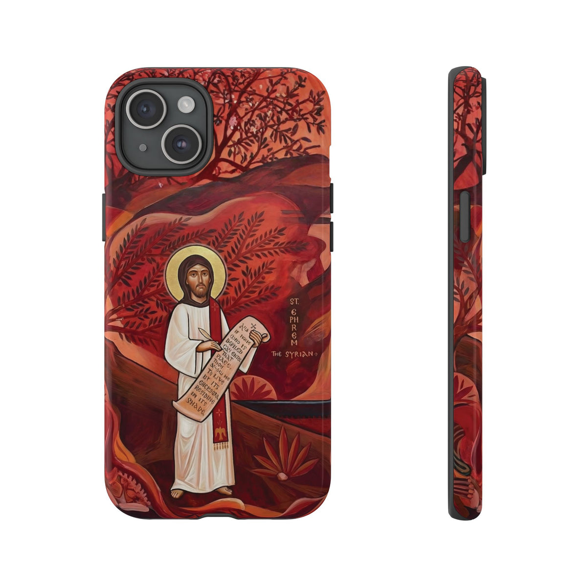 Christelijk telefoonhoesje Sint-Efrem de Syriër rood mat