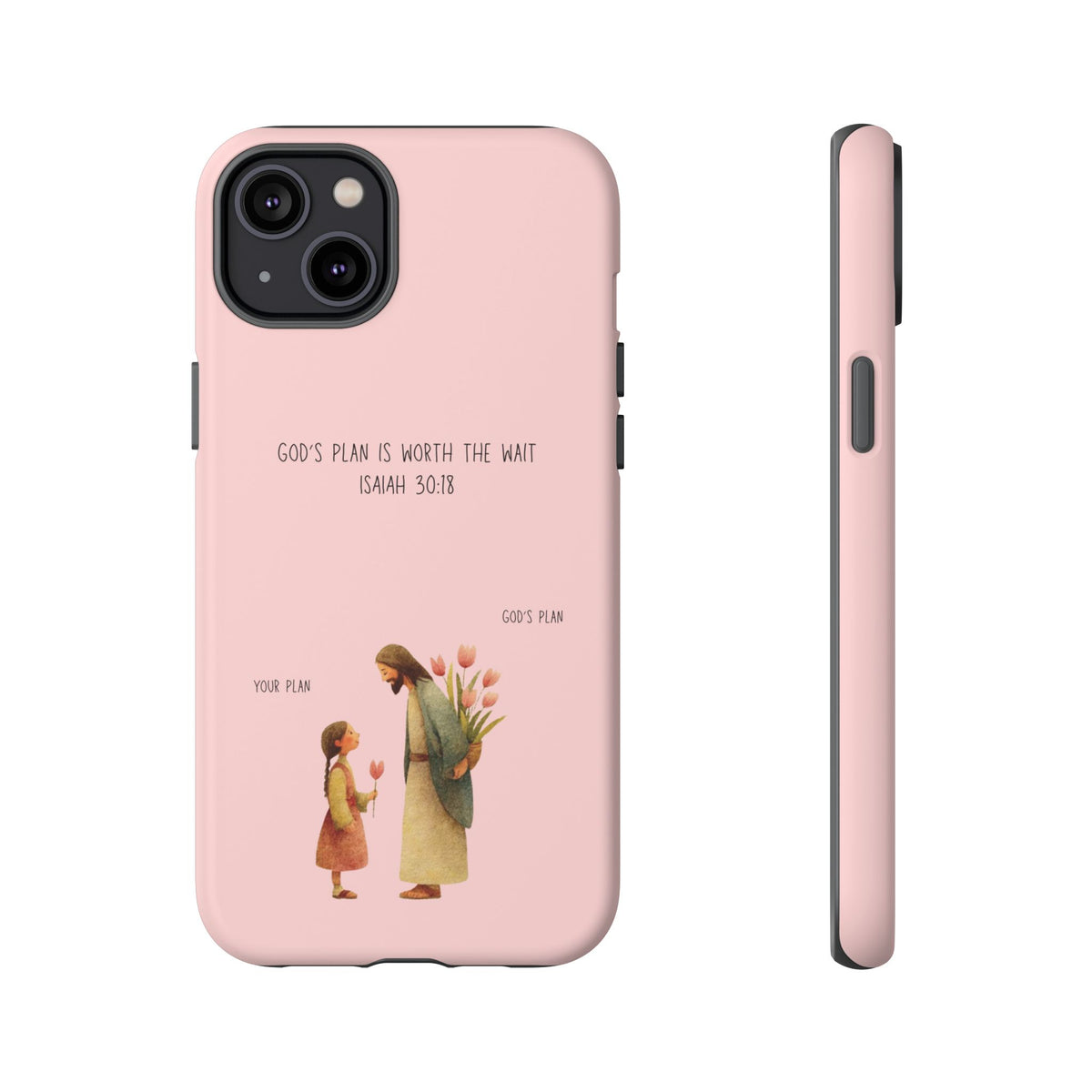 Christelijk telefoonhoesje Gods plan is beter roze mat