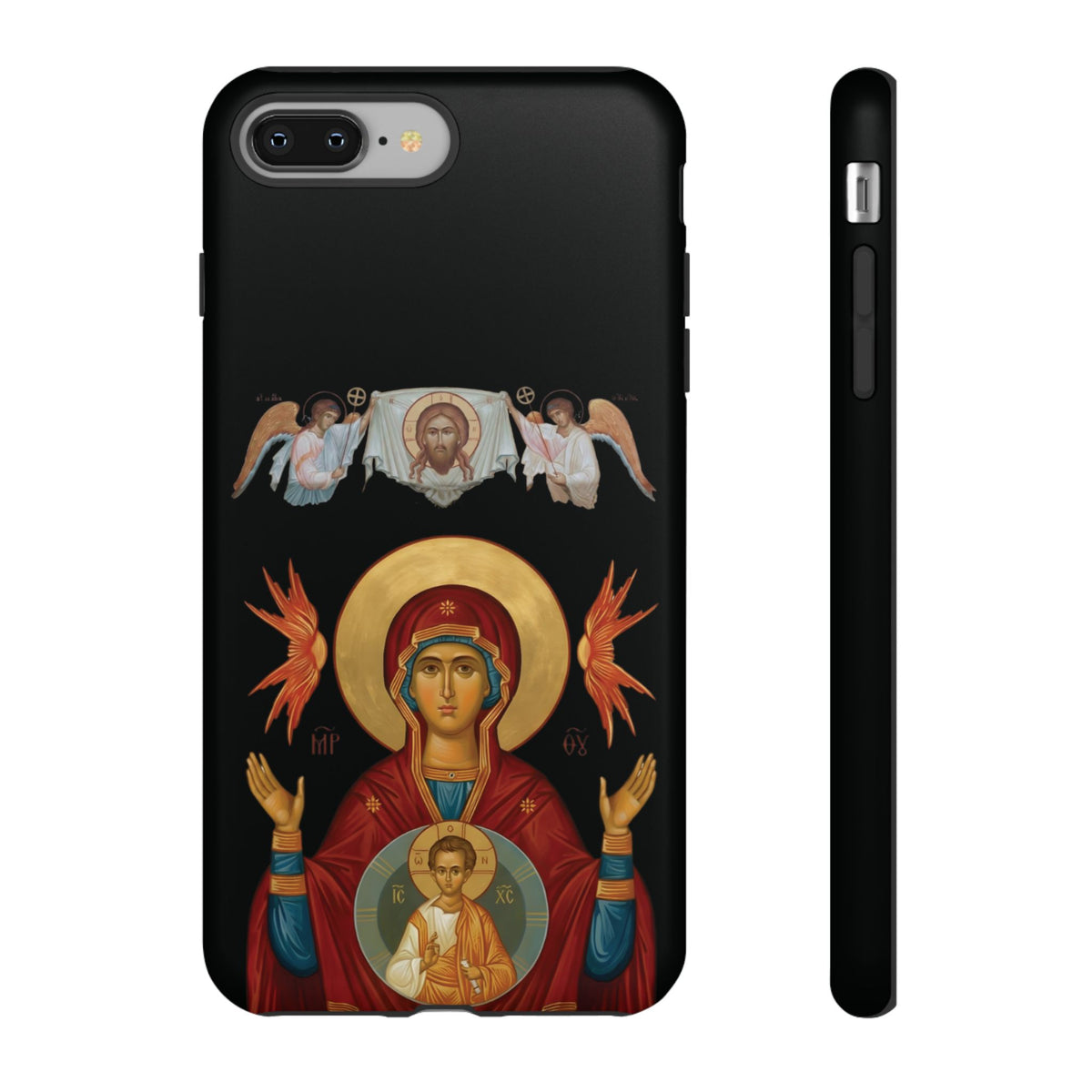 Christelijk telefoonhoesje De Heilige Maagd Maria zwart mat