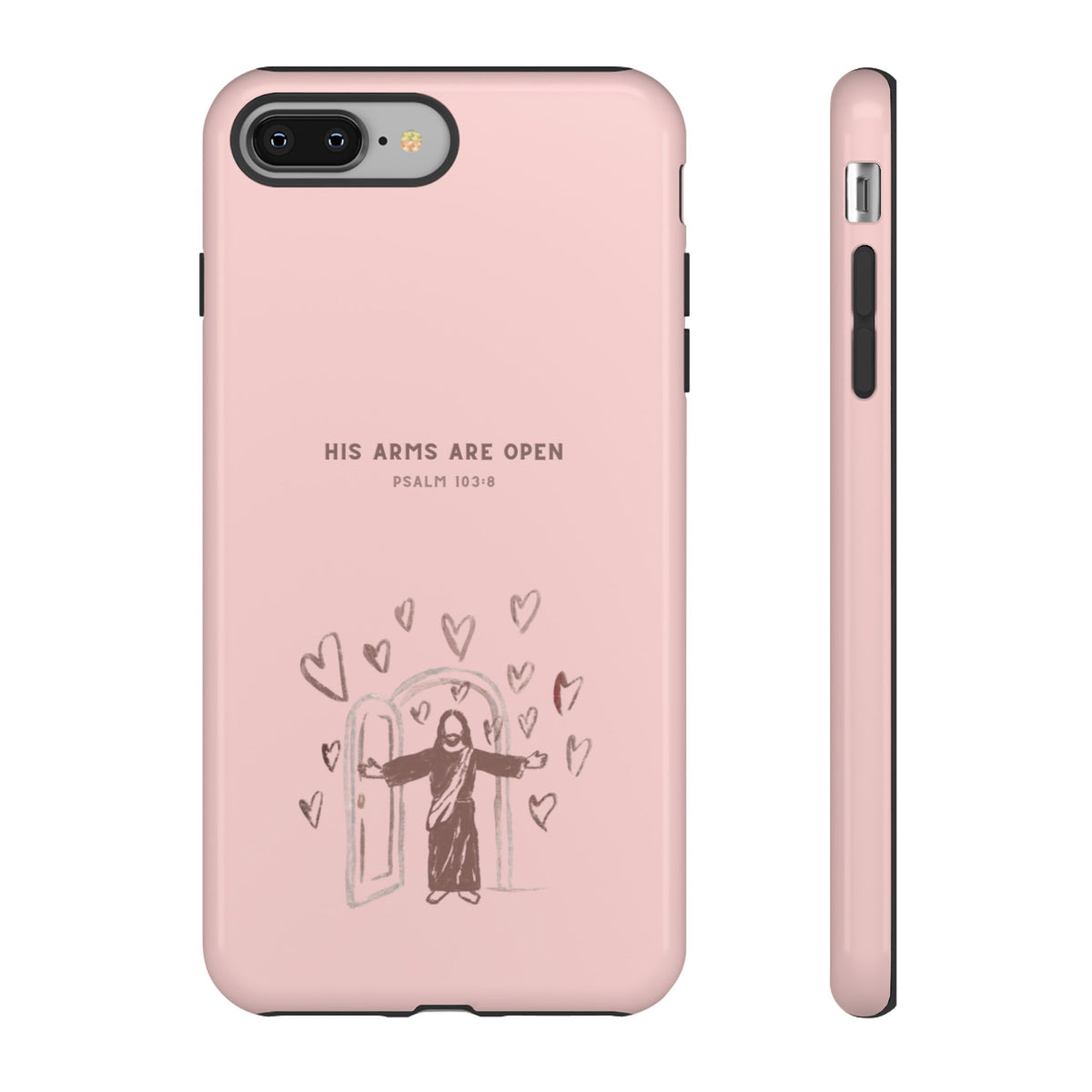 Christelijk telefoonhoesje Zijn armen staan open roze mat