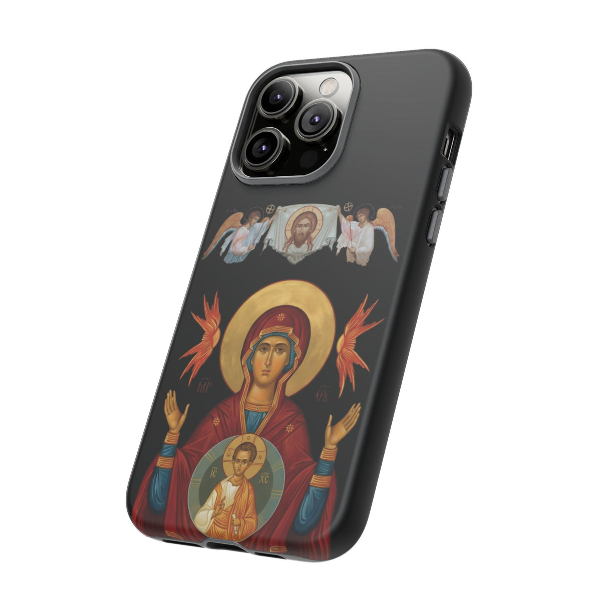 Christelijk telefoonhoesje De Heilige Maagd Maria zwart mat