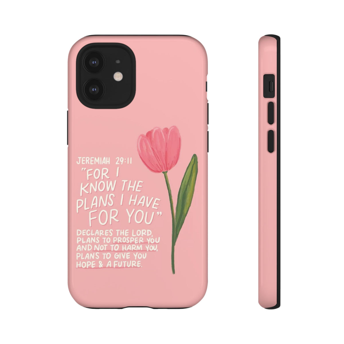 Christelijk telefoonhoesje Ik ken de plannen roze mat