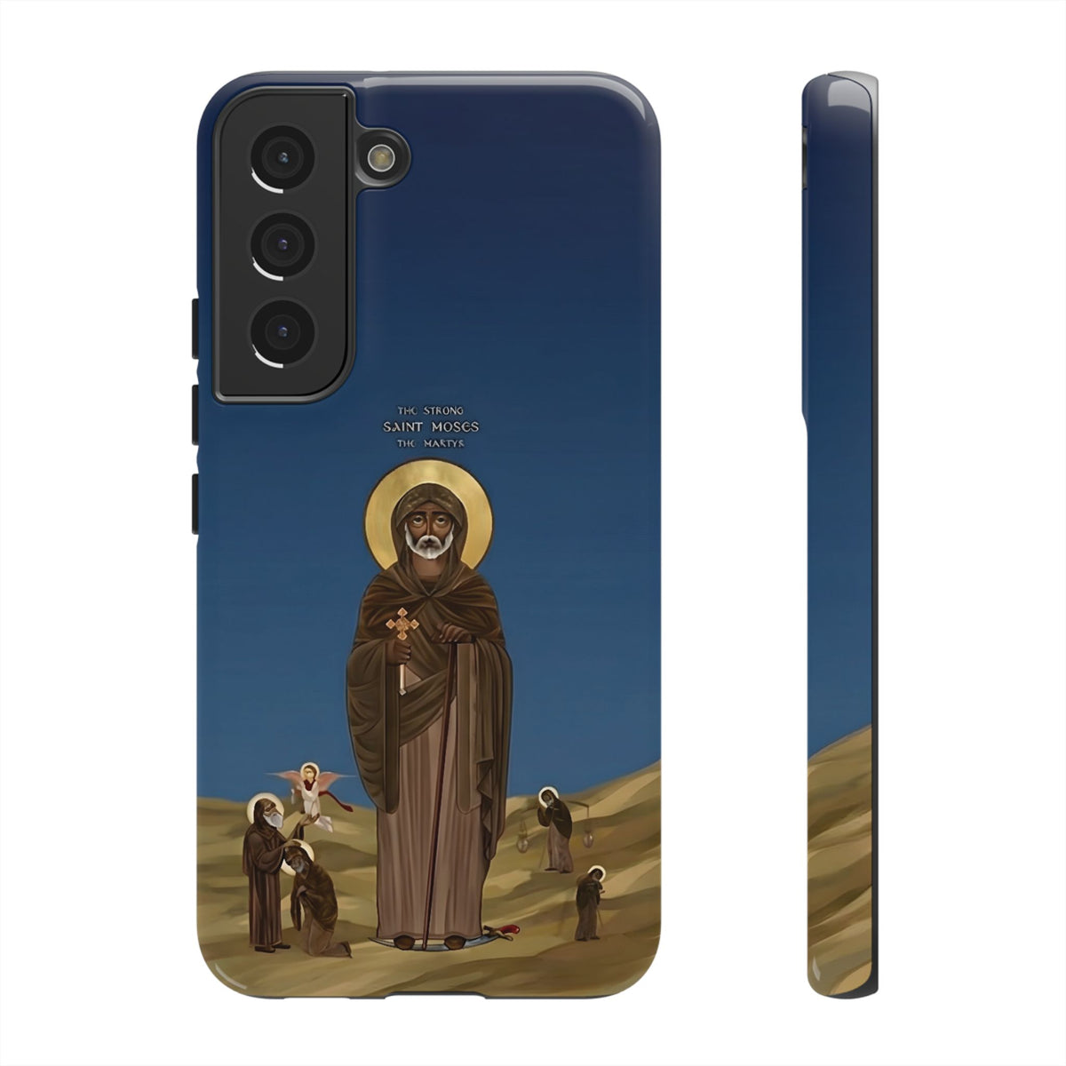 Christelijk telefoonhoesje Sint-Mozes de Sterke blauw mat